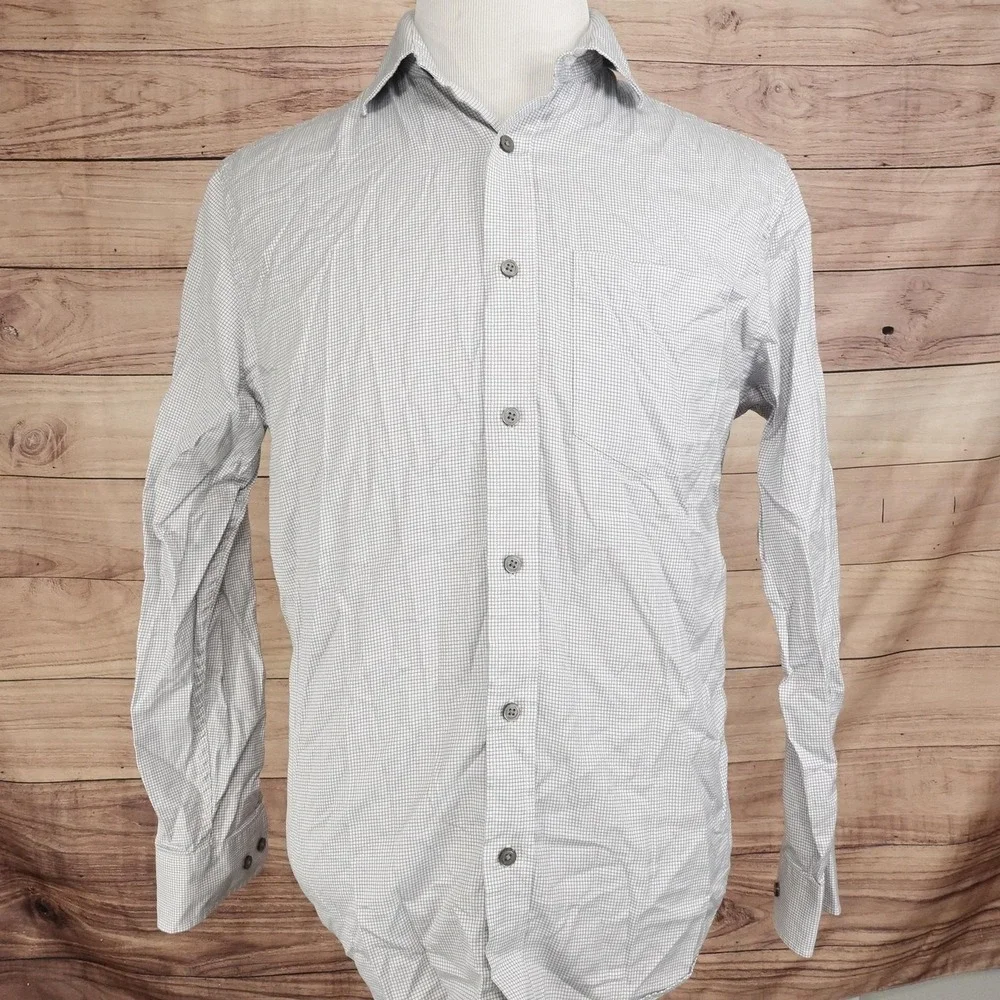 Banana Republic Shirt Mens M White Check Long Sleeve Button-Up Business Pocket